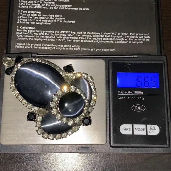 Stunning Vintage Black Cat Eye Moonstone Large Heavy Revival Brooch 66.5g - Picture 6 of 12